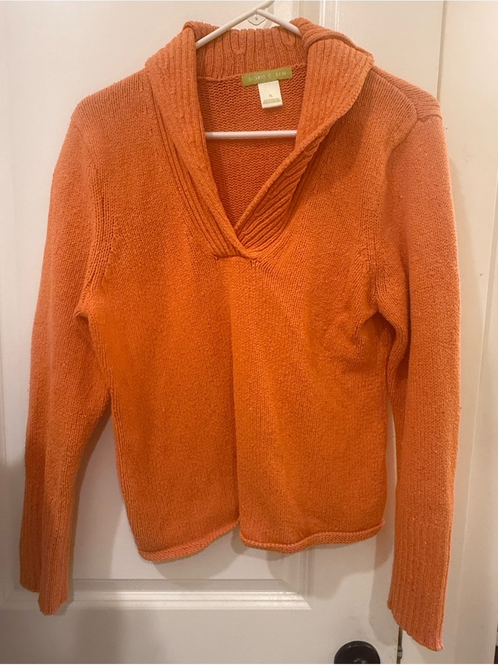 Sigrid Olsen XL Burnt Orange Shawl Collar Knit Sweater